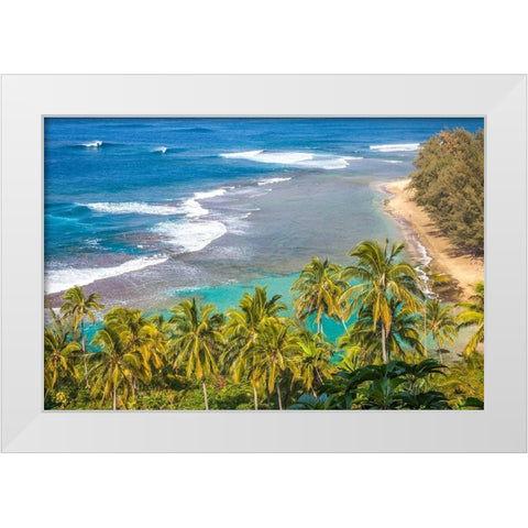 Hawaii-Kauai-shoreline along the Na Pali Coast State Wilderness Park White Modern Wood Framed Art Print by Gulin, Sylvia