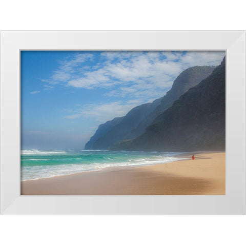 Hawaii-Kauai-Polihale State Park walking along the beach White Modern Wood Framed Art Print by Gulin, Sylvia