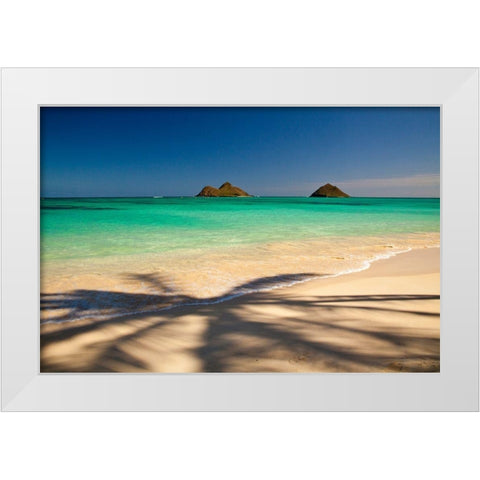 Hawaii-Oahu-Lanikai Beach with tropical blue water and islands off shore White Modern Wood Framed Art Print by Gulin, Sylvia