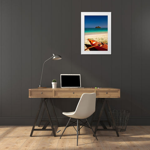 Hawaii-Oahu-Lanikai Beach with tropical blue water and islands off shore White Modern Wood Framed Art Print by Gulin, Sylvia