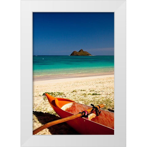 Hawaii-Oahu-Lanikai Beach with tropical blue water and islands off shore White Modern Wood Framed Art Print by Gulin, Sylvia