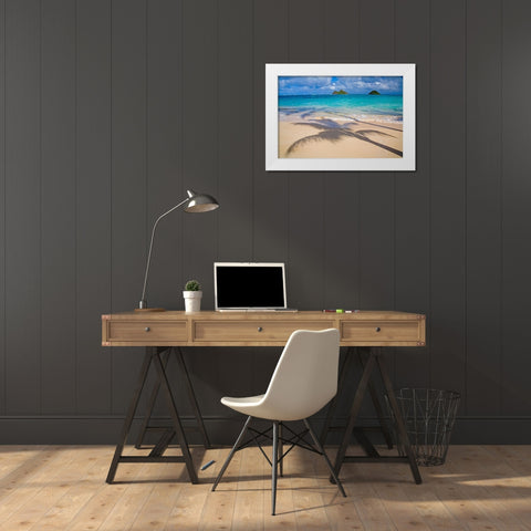 Hawaii-Oahu-Lanikai Beach with tropical blue water and islands off shore White Modern Wood Framed Art Print by Gulin, Sylvia
