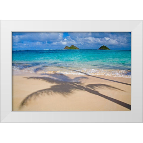 Hawaii-Oahu-Lanikai Beach with tropical blue water and islands off shore White Modern Wood Framed Art Print by Gulin, Sylvia