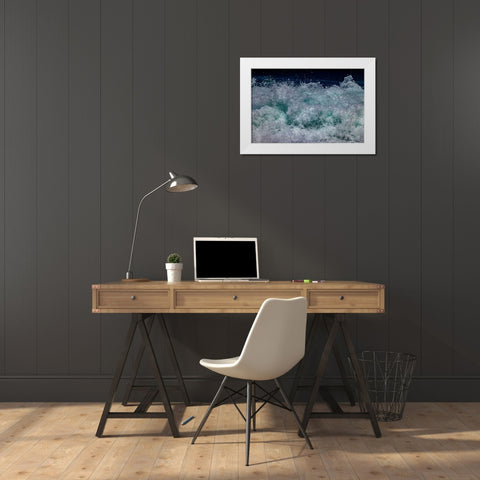 Waves foaming and bubbling when they hammer the sandy beach at Sunset Beach White Modern Wood Framed Art Print by Norring, Tom