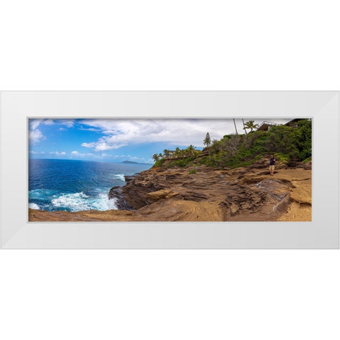 Ocean view from Spitting Caves-Hidden treasure in Honolulu-Oahu-Hawaii White Modern Wood Framed Art Print by Norring, Tom