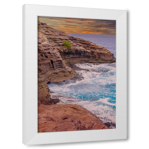 Ocean view from Spitting Caves-Oahu-Hawaii White Modern Wood Framed Art Print by Norring, Tom