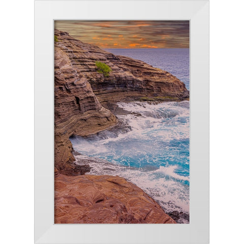 Ocean view from Spitting Caves-Oahu-Hawaii White Modern Wood Framed Art Print by Norring, Tom