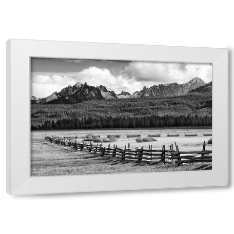 Idaho, Sawtooth NRA Rail fence and landscape White Modern Wood Framed Art Print by Flaherty, Dennis