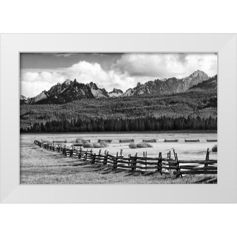 Idaho, Sawtooth NRA Rail fence and landscape White Modern Wood Framed Art Print by Flaherty, Dennis