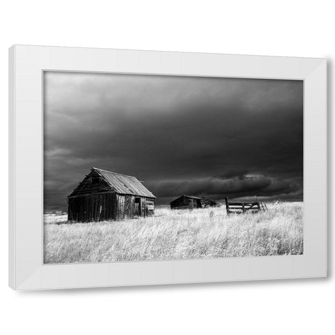 USA-Idaho-Highway 36-Liberty storm passing over old wooden barn White Modern Wood Framed Art Print by Gulin, Sylvia