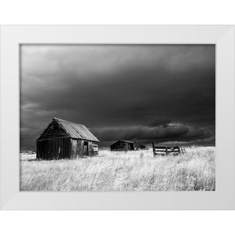 USA-Idaho-Highway 36-Liberty storm passing over old wooden barn White Modern Wood Framed Art Print by Gulin, Sylvia