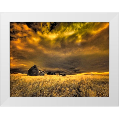 USA-Idaho-Liberty-Infrared of old cabin near Liberty White Modern Wood Framed Art Print by Eggers, Terry