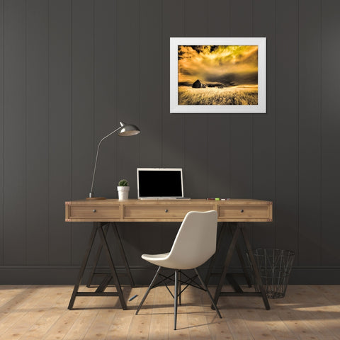 USA-Idaho-Liberty-Infrared of old cabin near Liberty White Modern Wood Framed Art Print by Eggers, Terry