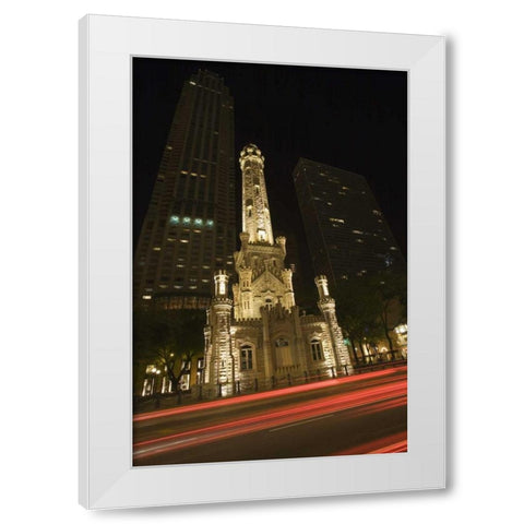 Illinois, Chicago Water Tower on Michigan Avenue White Modern Wood Framed Art Print by Flaherty, Dennis