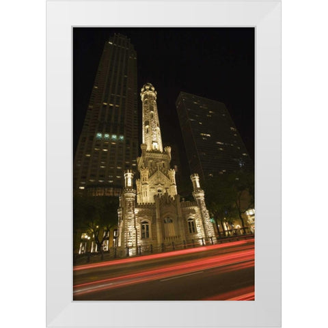 Illinois, Chicago Water Tower on Michigan Avenue White Modern Wood Framed Art Print by Flaherty, Dennis