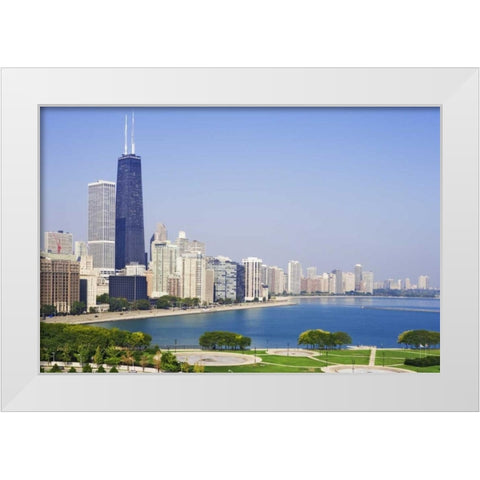 Illinois, Chicago Downtown and Lake Michigan White Modern Wood Framed Art Print by Flaherty, Dennis
