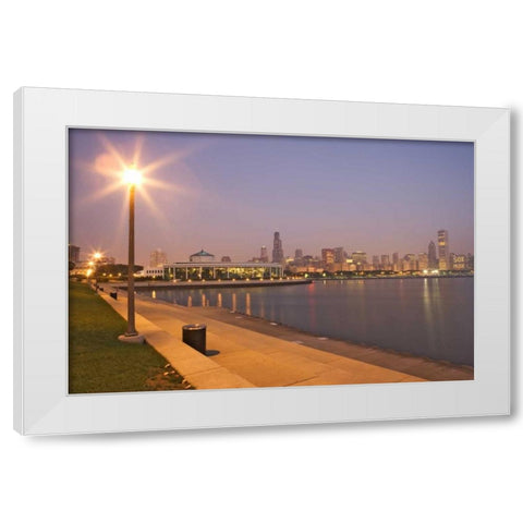 Illinois, Chicago Skyscrapers and Lake Michigan White Modern Wood Framed Art Print by Flaherty, Dennis