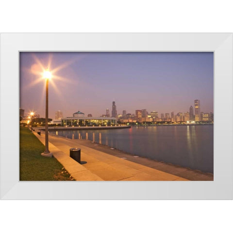 Illinois, Chicago Skyscrapers and Lake Michigan White Modern Wood Framed Art Print by Flaherty, Dennis