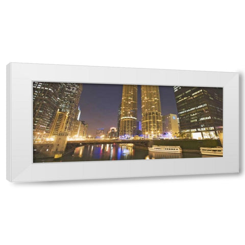 Illinois, Chicago Night along the Chicago River White Modern Wood Framed Art Print by Flaherty, Dennis