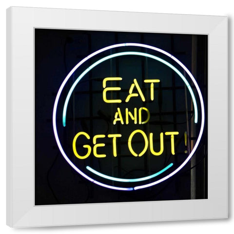 Illinois, Chicago Humorous neon sign at a diner White Modern Wood Framed Art Print by Kaveney, Wendy