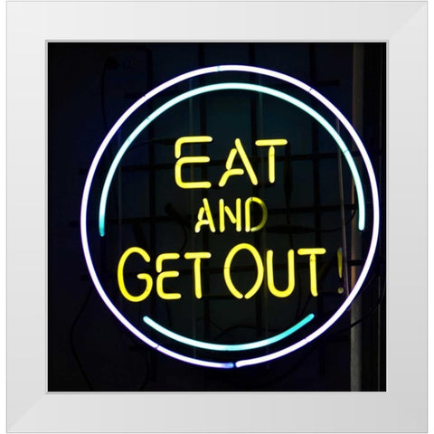 Illinois, Chicago Humorous neon sign at a diner White Modern Wood Framed Art Print by Kaveney, Wendy