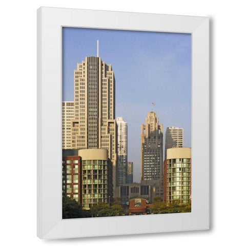 USA, Illinois, Chicago Downtown buildings White Modern Wood Framed Art Print by Flaherty, Dennis