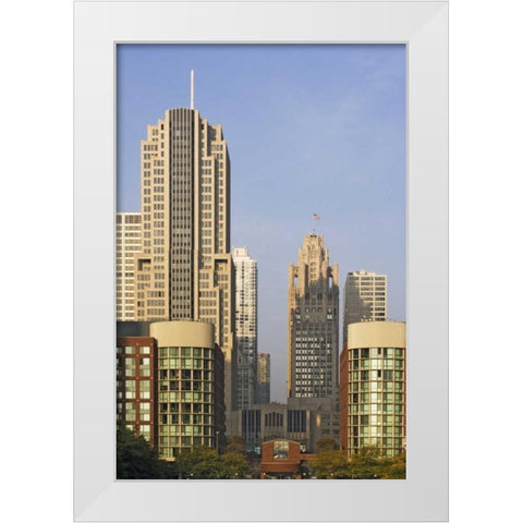 USA, Illinois, Chicago Downtown buildings White Modern Wood Framed Art Print by Flaherty, Dennis