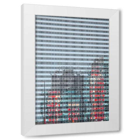Shot from the Chicago River in downtown Chicago-reflections of city skyline White Modern Wood Framed Art Print by Ostrowitz, Mallorie