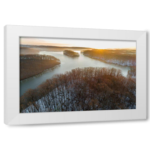 Aerial view of lake Stephen A Forbes State Park-Marion County-Illinois White Modern Wood Framed Art Print by Day, Richard and Susan
