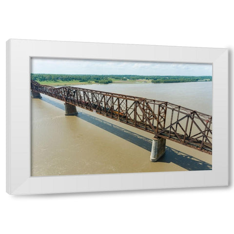 Freight train on Union Pacific railroad crossing the Mississippi river on the Thebes bridge Thebes- White Modern Wood Framed Art Print by Day, Richard and Susan