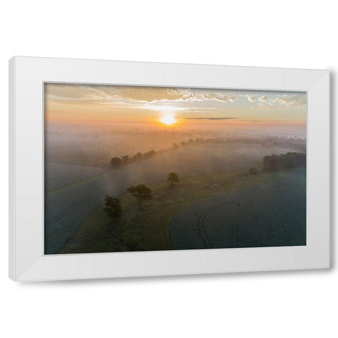 Sunrise and fog-Marion County-Illinois White Modern Wood Framed Art Print by Day, Richard and Susan