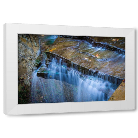 Rocky Ledges with Waterfall in Clifty Creek Park-Indiana White Modern Wood Framed Art Print by Miller, Anna