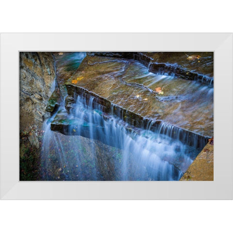 Rocky Ledges with Waterfall in Clifty Creek Park-Indiana White Modern Wood Framed Art Print by Miller, Anna