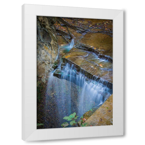 Rocky Ledges with Waterfall in Clifty Creek Park-Indiana White Modern Wood Framed Art Print by Miller, Anna