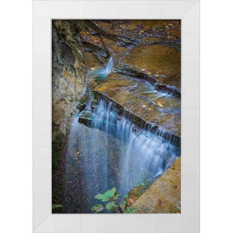 Rocky Ledges with Waterfall in Clifty Creek Park-Indiana White Modern Wood Framed Art Print by Miller, Anna