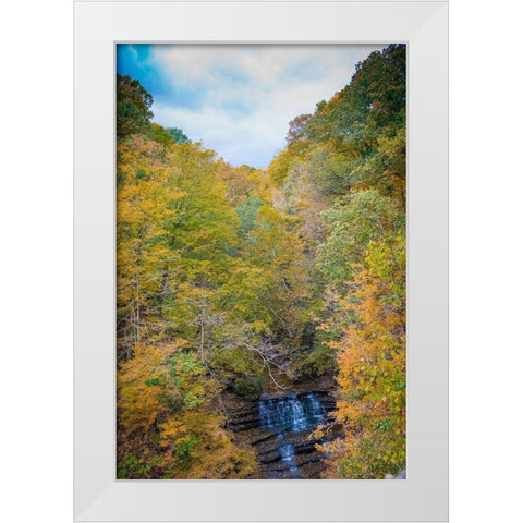 Fall Foliage Over Waterfall in Clifty Creek Park-Southern Indiana White Modern Wood Framed Art Print by Miller, Anna