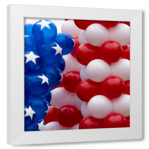 Indiana, Carmel Patriotic balloons on July 4th White Modern Wood Framed Art Print by Kaveney, Wendy