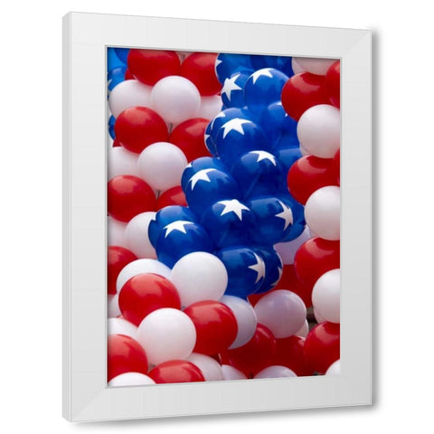 Indiana, Carmel Patriotic balloons on July 4th White Modern Wood Framed Art Print by Kaveney, Wendy