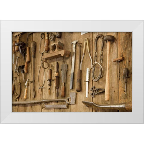 Tools on a wall, Indianapolis, Indiana, USA White Modern Wood Framed Art Print by Kaveney, Wendy