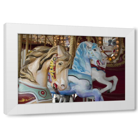 Merry-go-round horses, Indianapolis, Indiana, USA White Modern Wood Framed Art Print by Kaveney, Wendy