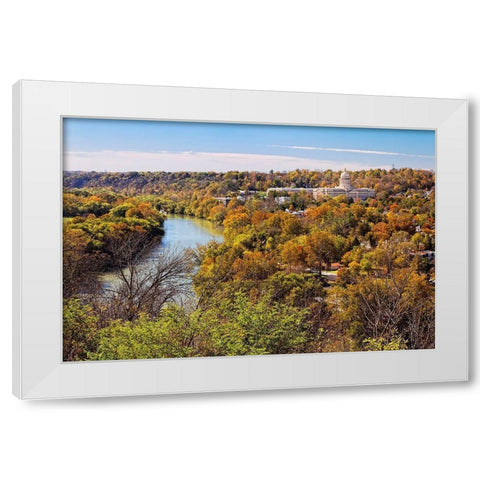 State capital building in autumn-Frankfort-Kentucky White Modern Wood Framed Art Print by Jones, Adam