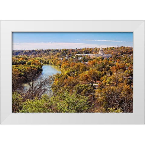 State capital building in autumn-Frankfort-Kentucky White Modern Wood Framed Art Print by Jones, Adam