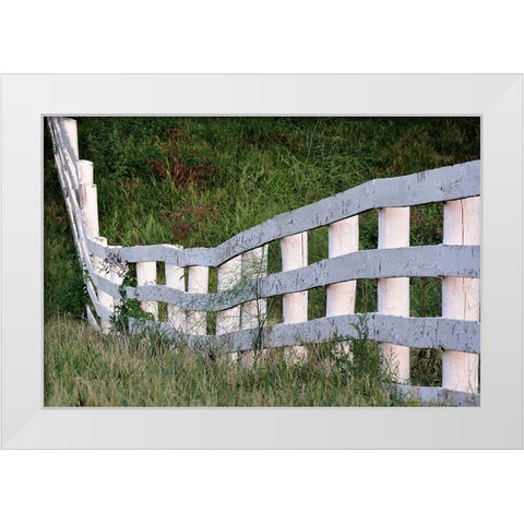 White wooden fence across rolling hill-Shaker Village of Pleasant Hill-Harrodsburg-Kentucky White Modern Wood Framed Art Print by Jones, Adam