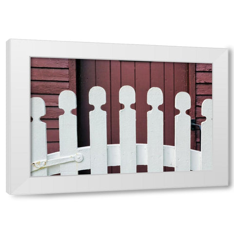 Typical white picket fence-Shaker Village of Pleasant Hill-Harrodsburg-Kentucky White Modern Wood Framed Art Print by Jones, Adam