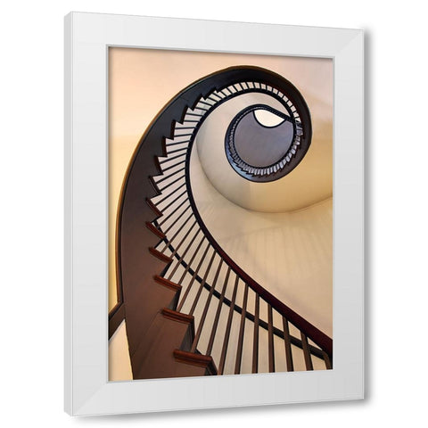 Spiral stairway-Shaker Village of Pleasant Hill-Kentucky White Modern Wood Framed Art Print by Jones, Adam