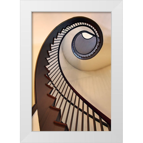 Spiral stairway-Shaker Village of Pleasant Hill-Kentucky White Modern Wood Framed Art Print by Jones, Adam