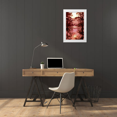 Louisiana Sunset on a Atchafalaya Basin bayou White Modern Wood Framed Art Print by Welling, Dave