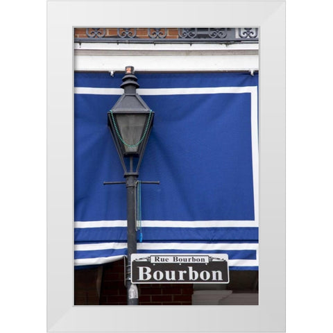Louisiana, New Orleans Bourbon Street lamppost White Modern Wood Framed Art Print by Kaveney, Wendy