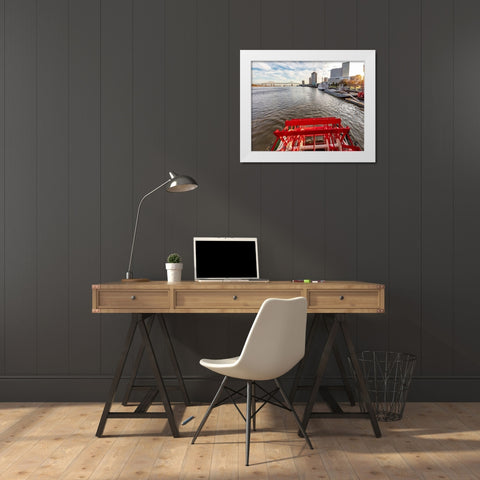 Paddle wheel in motion on the historic steamboat The Natchez in New Orleans-Louisiana-USA White Modern Wood Framed Art Print by Haney, Chuck