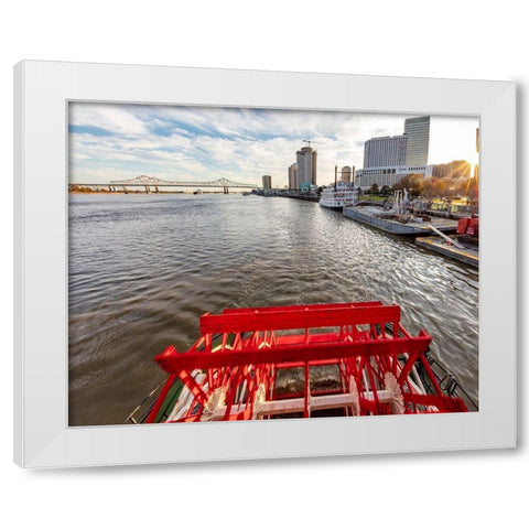 Paddle wheel in motion on the historic steamboat The Natchez in New Orleans-Louisiana-USA White Modern Wood Framed Art Print by Haney, Chuck